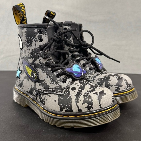 Dr. Martens 1460 T Cosmic Print Hydro Black Gray Youth  Boots Size 10 - Picture 1 of 11